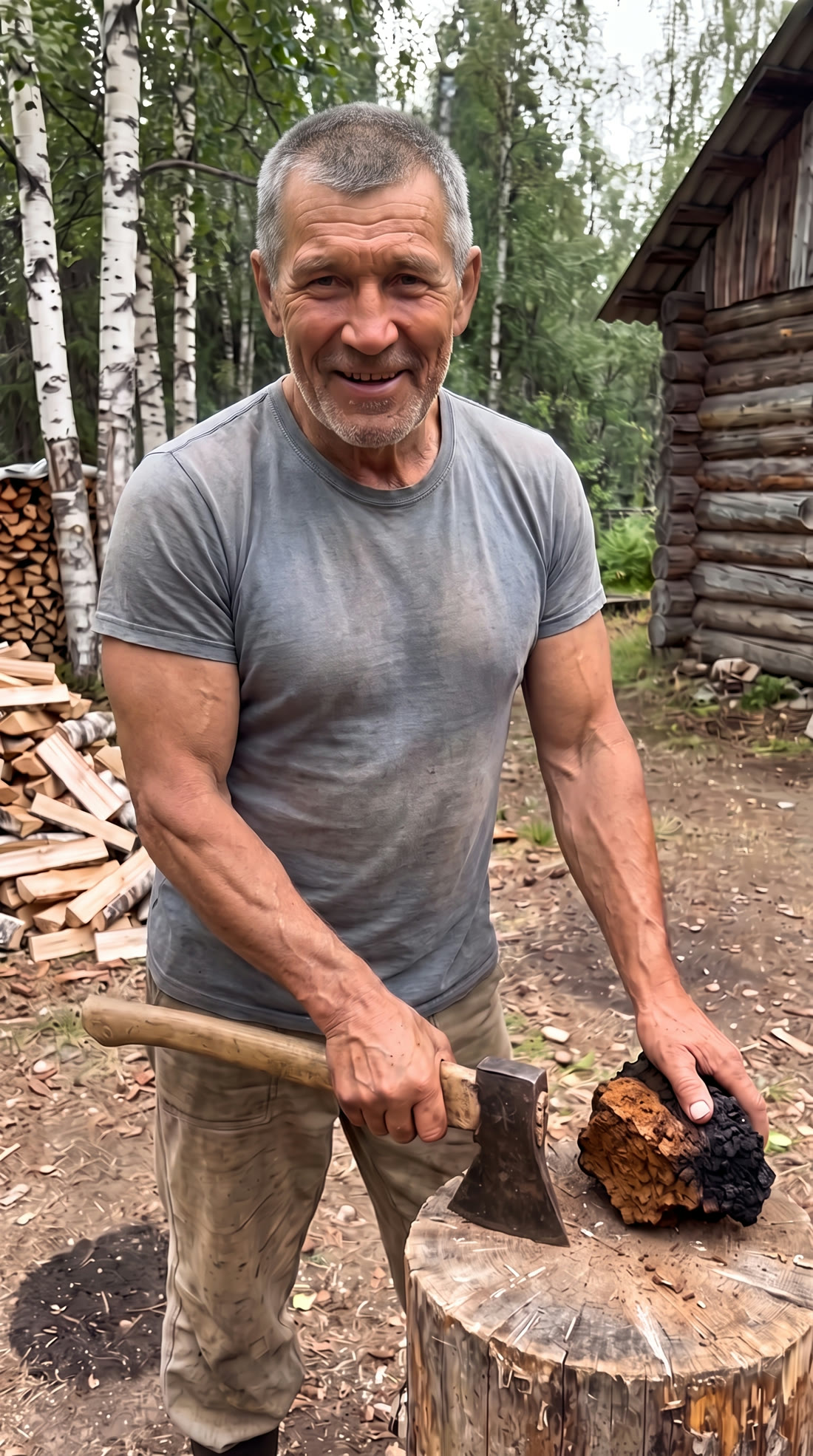 Матвей у поленницы